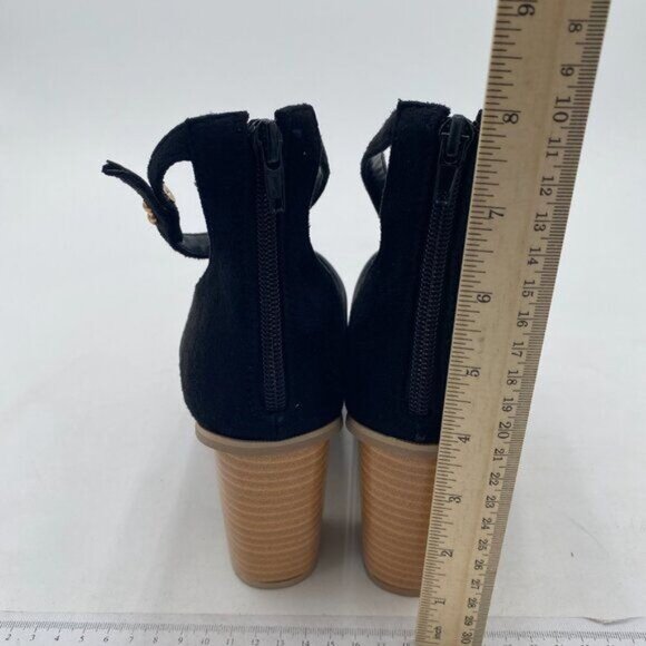 FSJ Black Pointed Toe Pumps Buckle Ankle Strap Chunky Heels Elegant Shoes - Picture 4 of 7